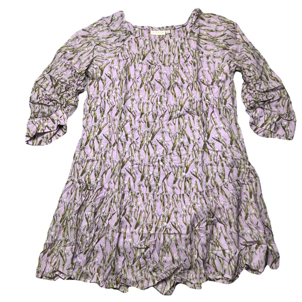 Happy X Nature Kate Hudson Women Boho Tiered Floral Lavender Iris Print Dress M
